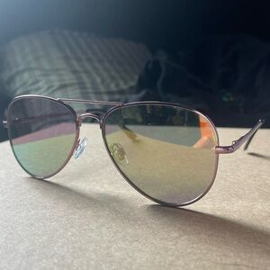 Pink Framed Aviator Chrome Lens Sunglasses